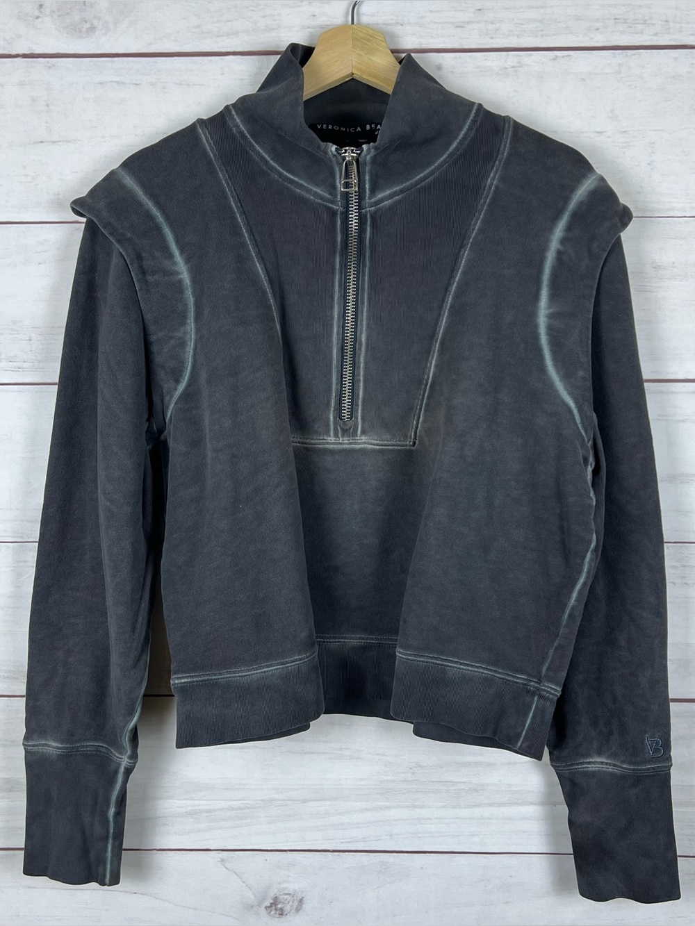 Veronica Beard Dylan Sweatshirt Half Zip Gray Charcoal Womens Size Large